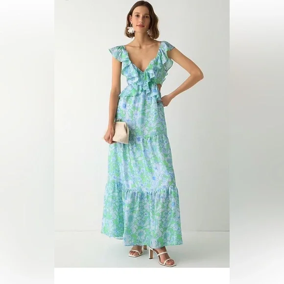 J. Crew Collection Floral Cutout Maxi Dress Size 10 - Picture 6 of 7